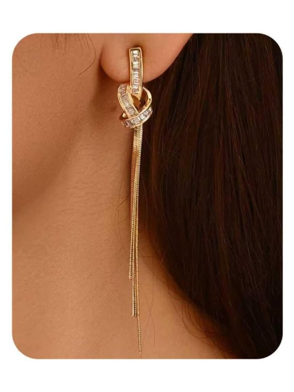 18K Gold Plated Rhinestone Tassel Dangle Drop Earrings Hypoallergen